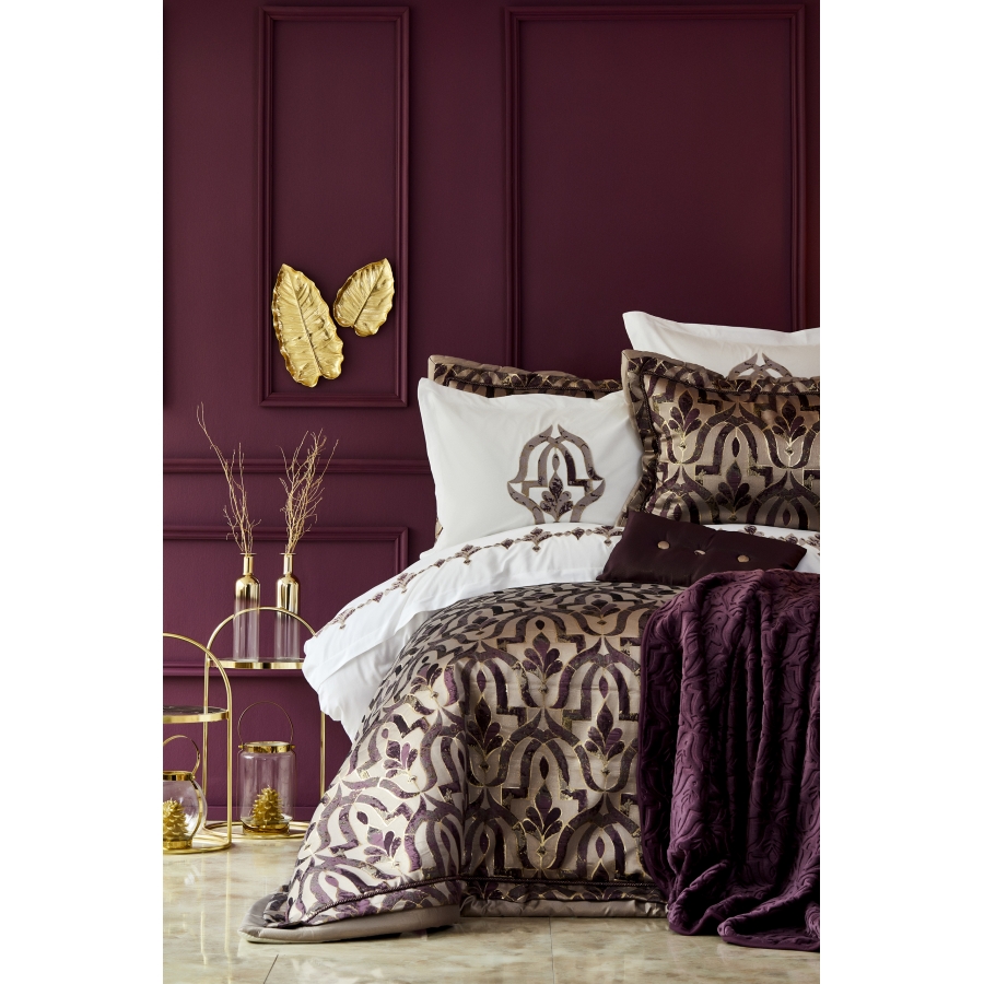 nabor-postelnoe-bele-s-pokryvalom-pled-karaca-home-morocco-purple-gold-zolotoj-evro10